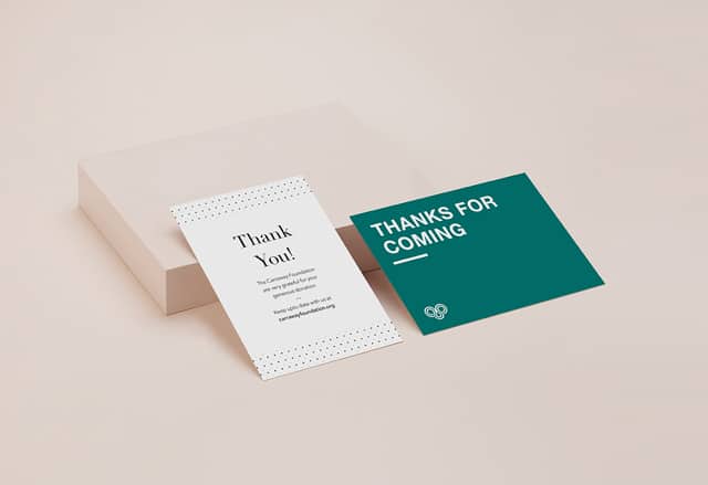 2 Thank You Postcards on beige background